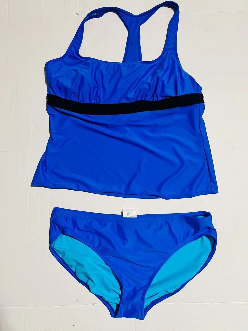 Royal Blue Two-Piece Tankini Swimsuit with Black Band